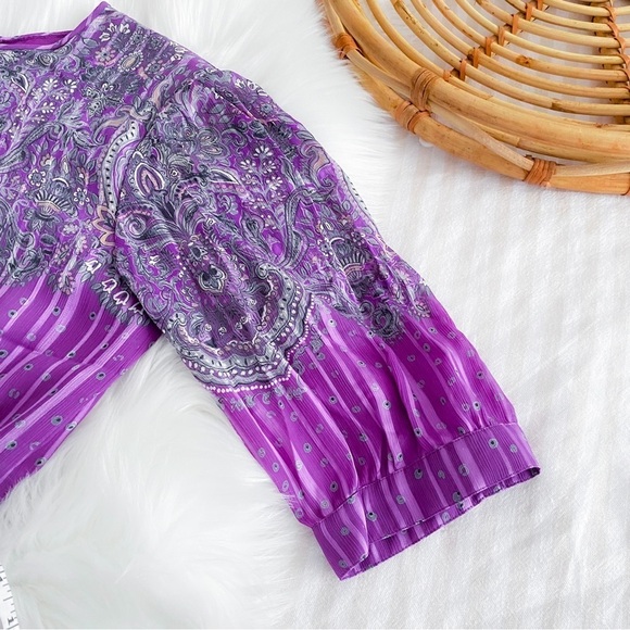 Vintage Hanae Mori New York VTG Chiffon Paisley Stripe Dress Purple - Picture 7 of 16